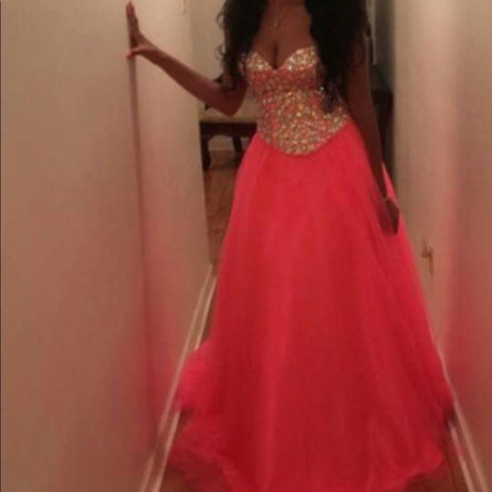 Peach Rhinestone 2 Piece Prom Dress